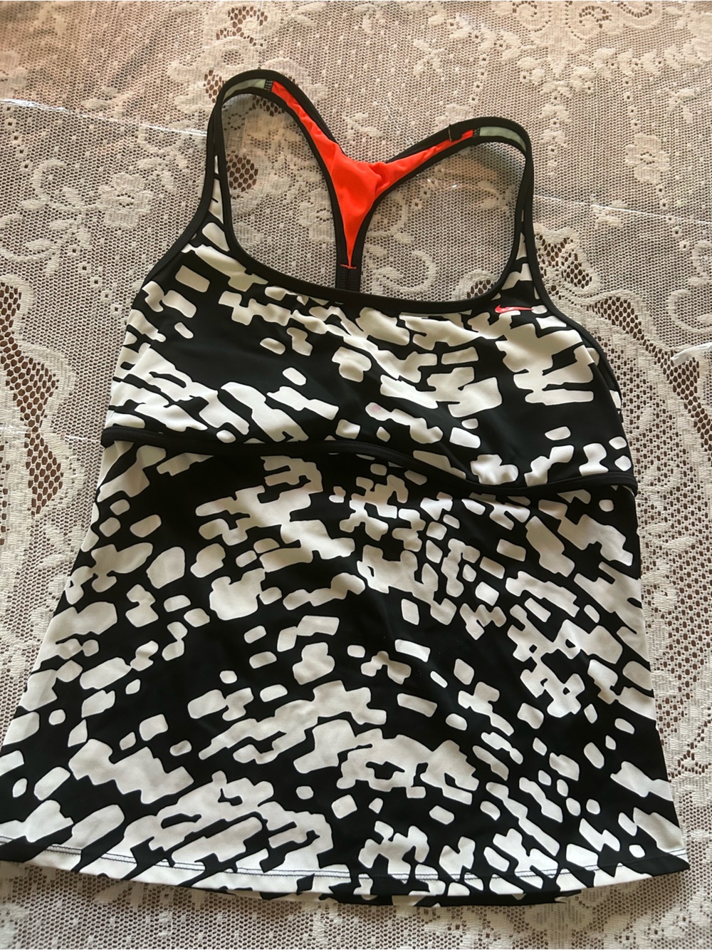 Nike Black & White Swim Top with Mint Lining size Large